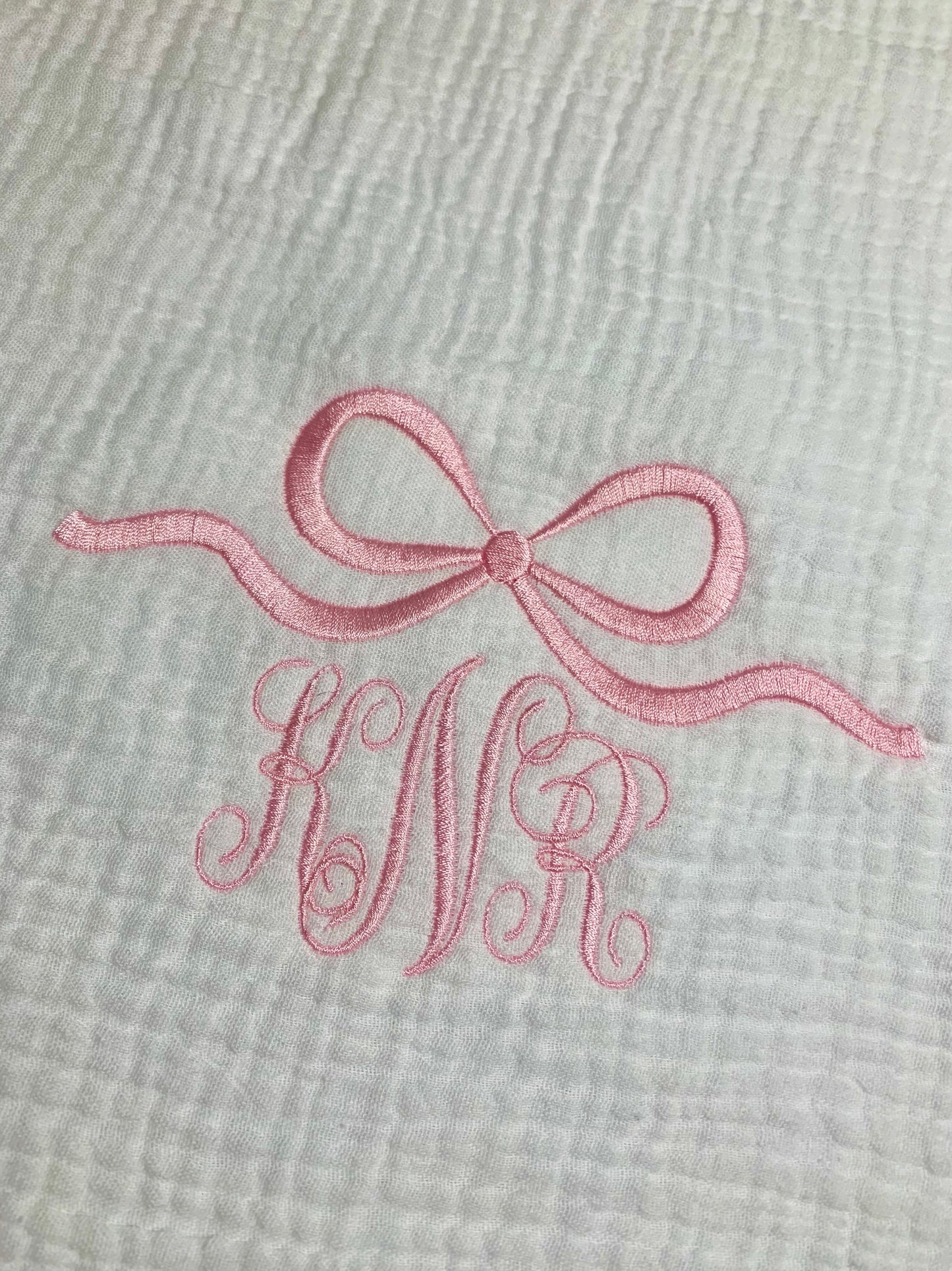 Ribbon Bow T-shirt Monogram Embroidery