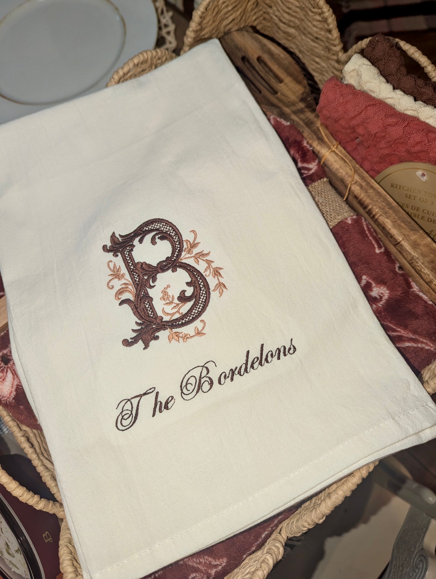 Personalized Embroidered Kitchen Towel- Custom Initial & Last Name