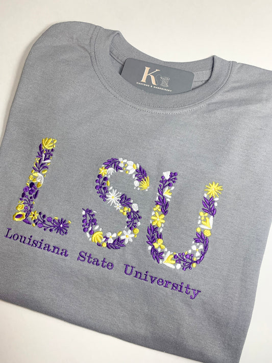 LSU Embroidered Floral Tee