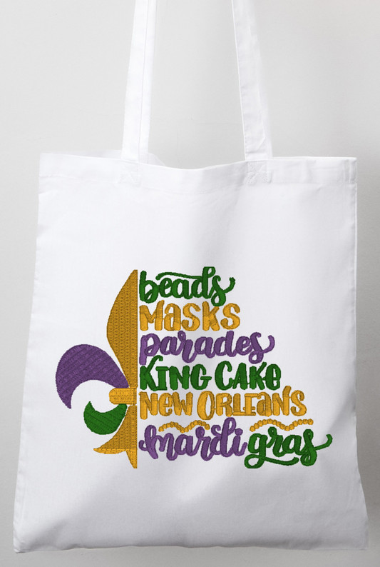 Mardi Gras Embroidered Tote Bag