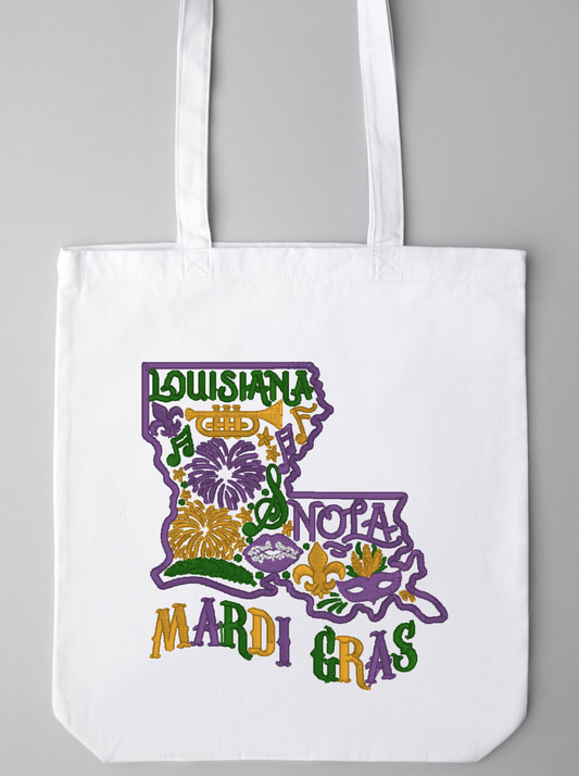 Mardi Gras Embroidered Tote Bag