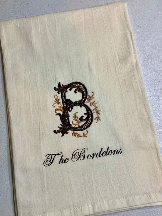 Personalized Embroidered Kitchen Towel- Custom Initial & Last Name