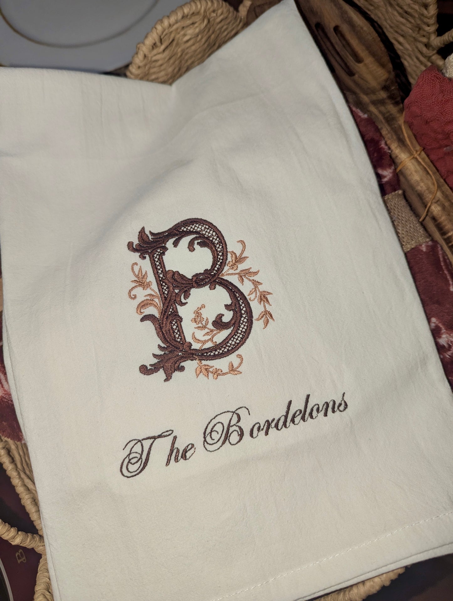Personalized Embroidered Kitchen Towel- Custom Initial & Last Name