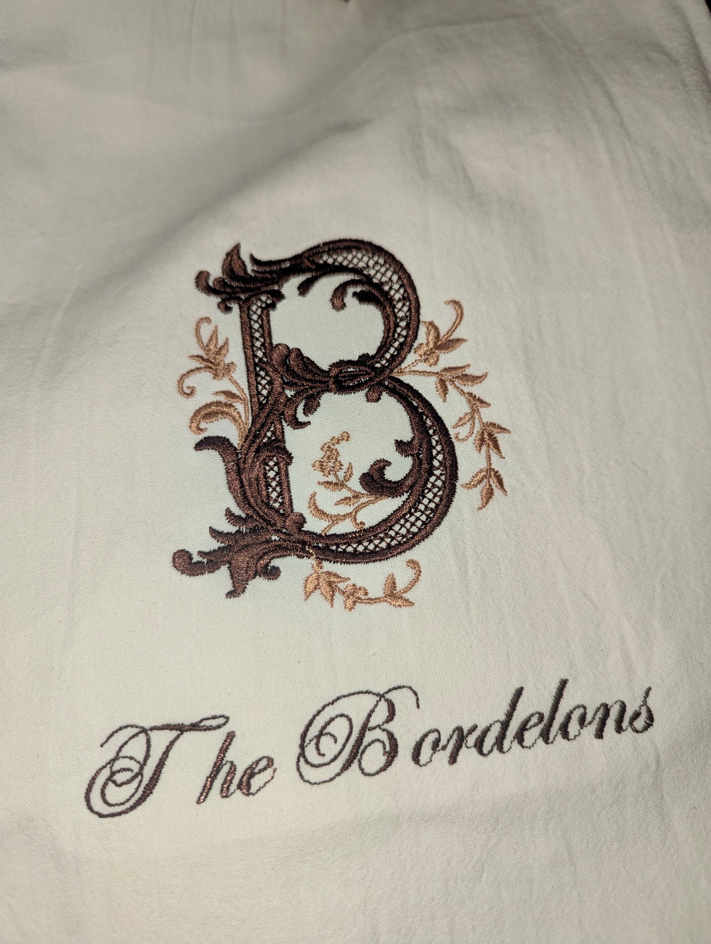 Personalized Embroidered Kitchen Towel- Custom Initial & Last Name